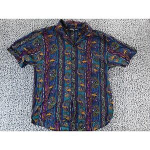 Bon Homme Mens Short Sleeve Button Up Shirt Multicolor Paisley Stripe Print Sz M